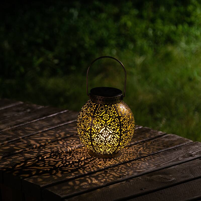 Adeco Solar Outdoor Metal Lantern Champagne Metal with Hanging Handle