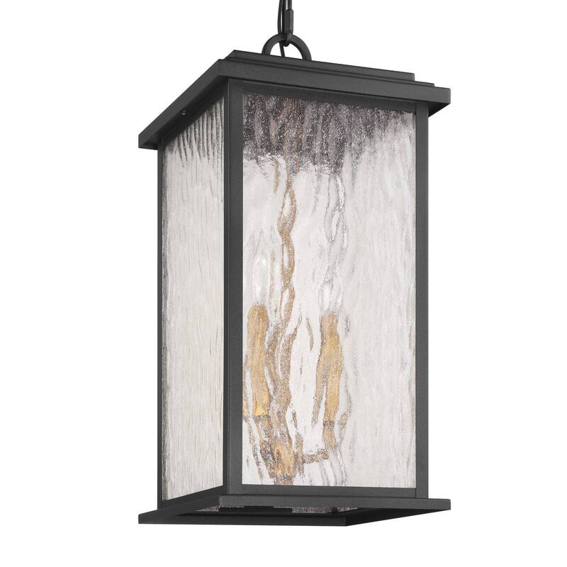 Artcraft Estate 3-Light Outdoor Pendant - Black with Brass Accent - Rain Glassware Shade
