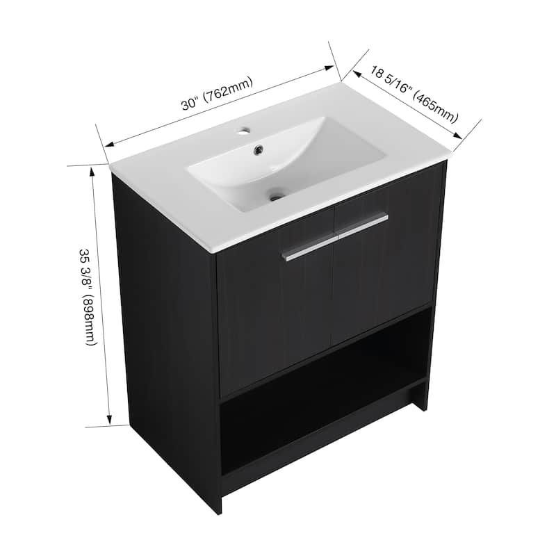 30" Bathroom Vanity with Ceramic Sink, 2 Soft Closing Doors, Freestanding Bathroom Cabinet Vanity