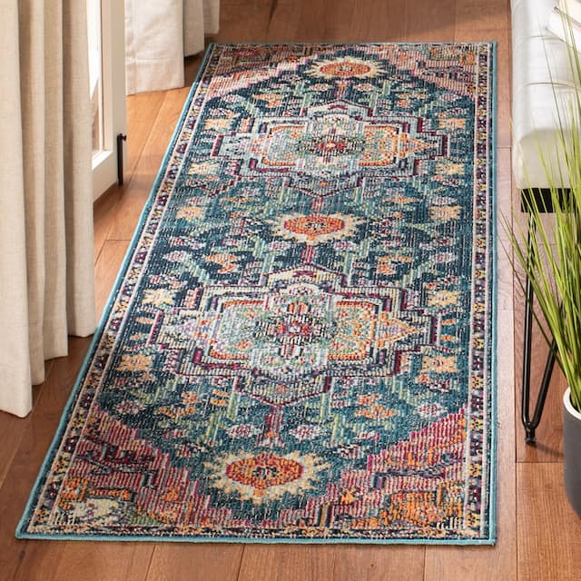 SAFAVIEH Crystal Floretta Vintage Boho Medallion Rug - 2'2" x 9' Runner - Teal/Rose
