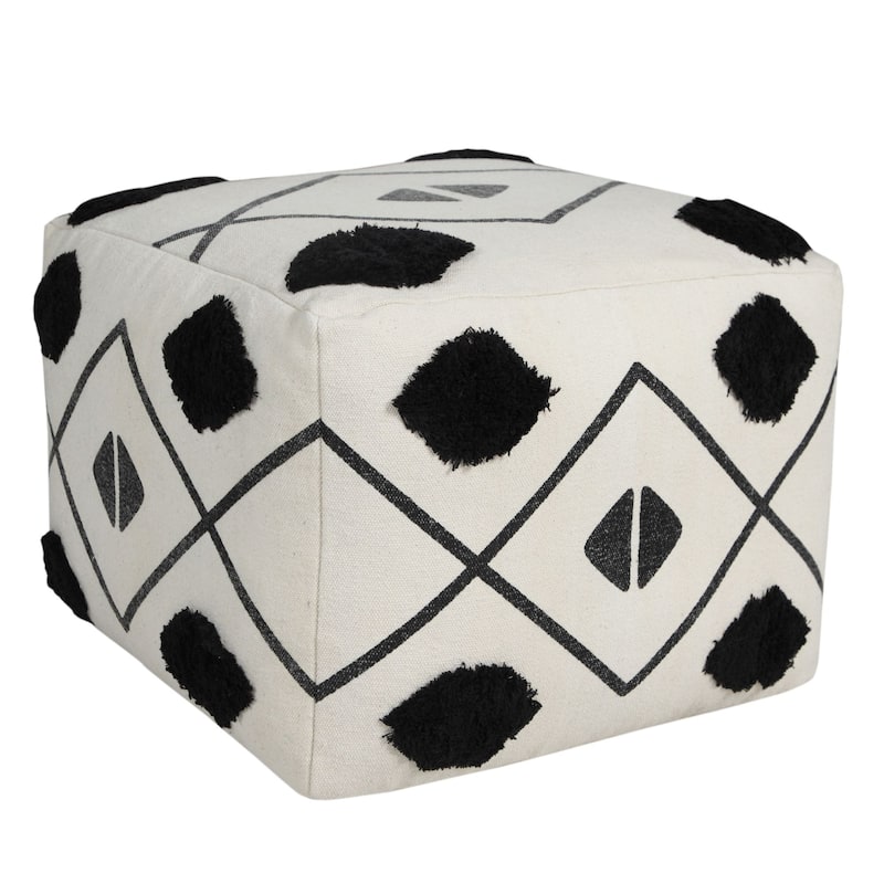 18" Black and White Diamond Directional Square Pouf Ottoman