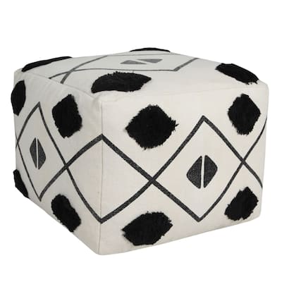 18" Black and White Diamond Directional Square Pouf Ottoman