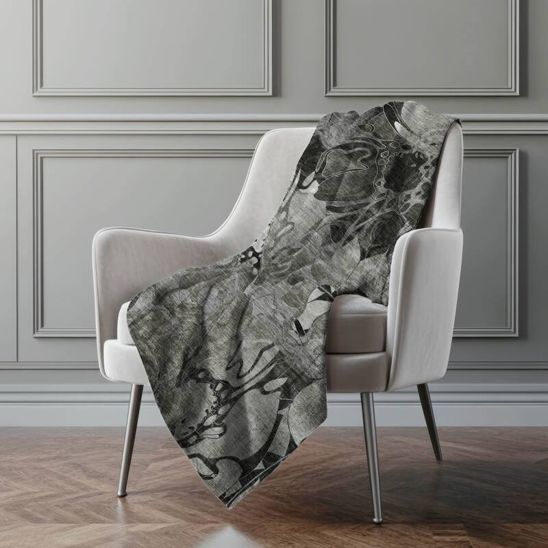 Premium Machine Washable Modern Floral Sherpa Throw Blanket - Gray - 4'2" x 5'10"