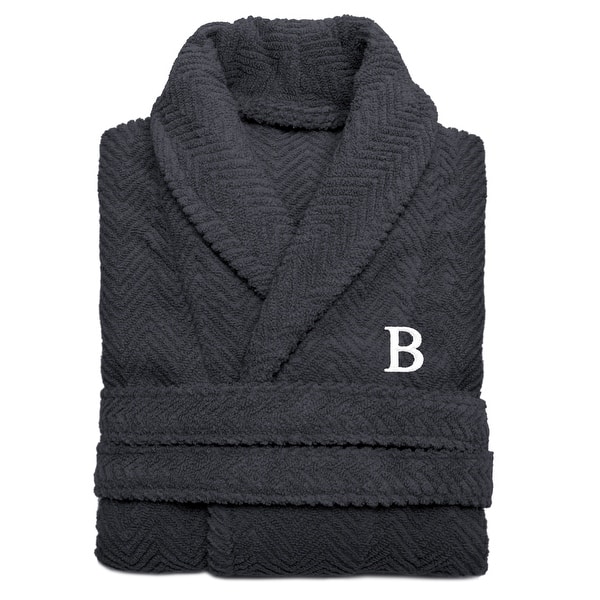 Authentic Hotel and Spa Turkish Cotton Charcoal Monogrammed Unisex Bath Robe - S/M - B