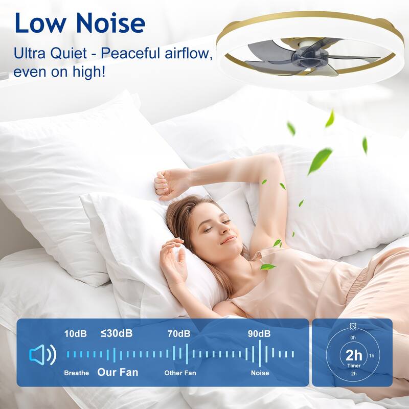 Ceiling Fan with Light: Low Profile, App Remote Control, 6-Speed, 3 CCT, Quiet DC Motor, Dimmable LED, 20" /16"