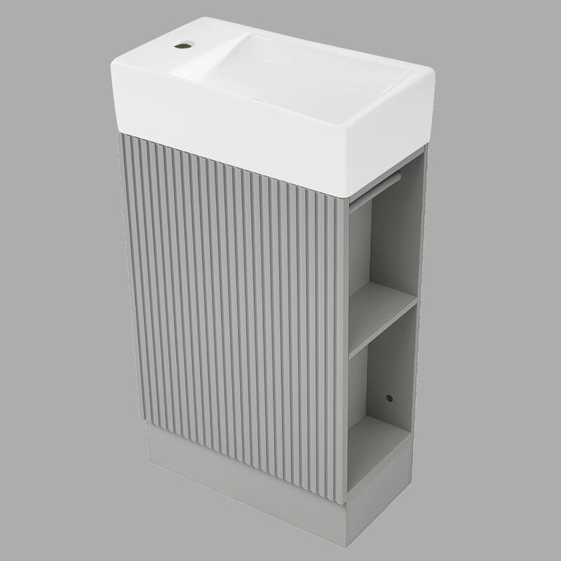 18.6" Freestanding Bathroom Vanity with Sink, Storage Cabinet & Toilet Paper Holder, Left or Right Setup - Grey