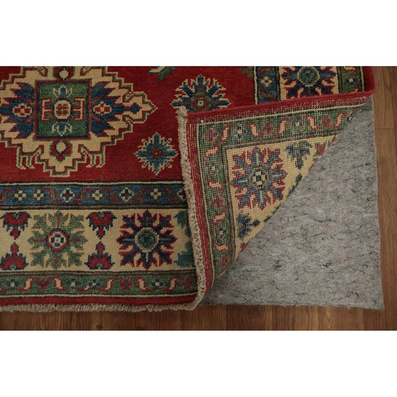 Hand Knotted Oriental 100% Wool Carpet Traditional Geometric Red Kazak Area Rug - 5' 9'' X 4' 0''
