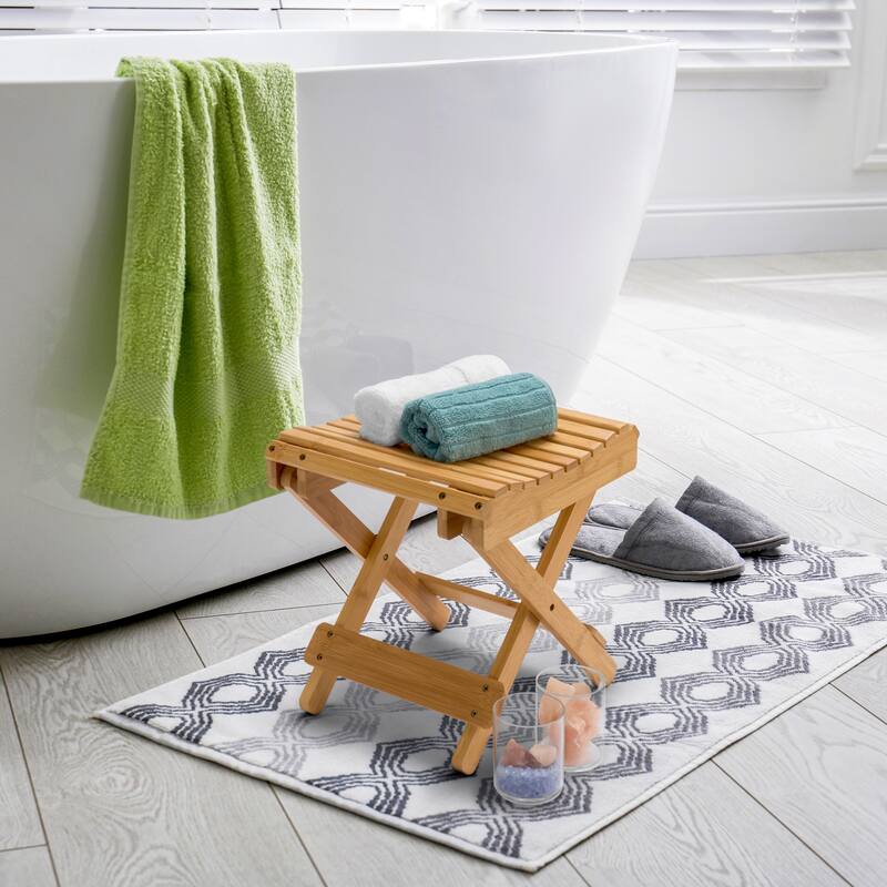Bamboo Wooden Folding Step Stool Bench for Shower Foot Rest Bath Chair - 25" L x 19.5" W x 6" H