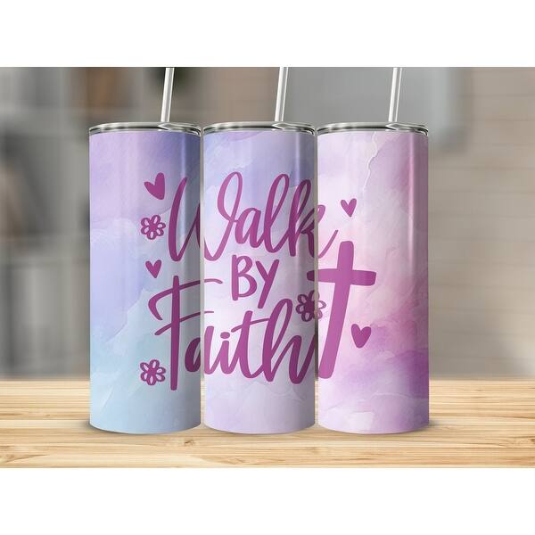 Walk By Faith Christian Libbey Glass Tumbler with Lid and Straw Walk By Faith Christian Libbey Glass Tumbler with Lid and Straw