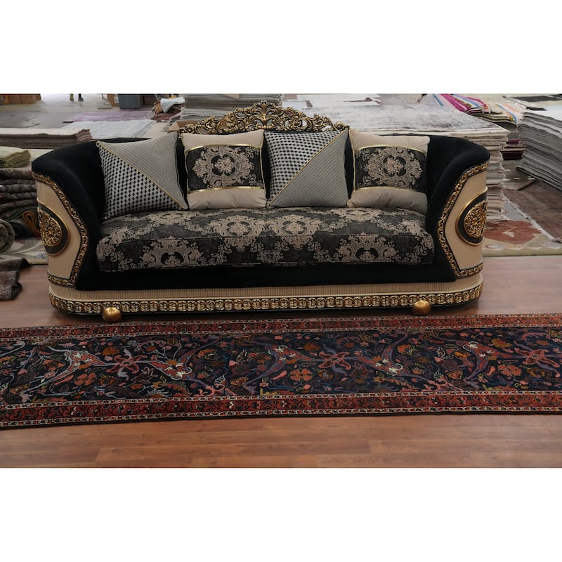 Hand Knotted Oriental 100% Wool Carpet Traditional Floral Navy Blue & Blues Bakhtiari Runner Rug - 13' 1'' X 3' 3''