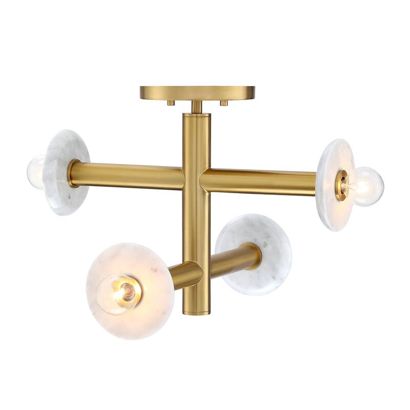 Fina 16 in. 4-Light Brushed Gold Modern Semi Flush Mount with Natural Marble Accents for Bedrooms - 12.25