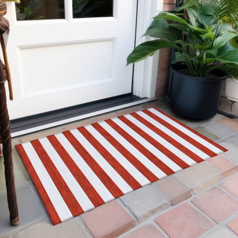 Machine Washable Indoor/ Outdoor Cabana Striped Chantille Rug - Red - 1'8" x 2'6"