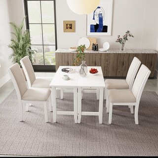 5-Piece Wood Extendable Dining Table Set with Drop Leaf and 4 ...
