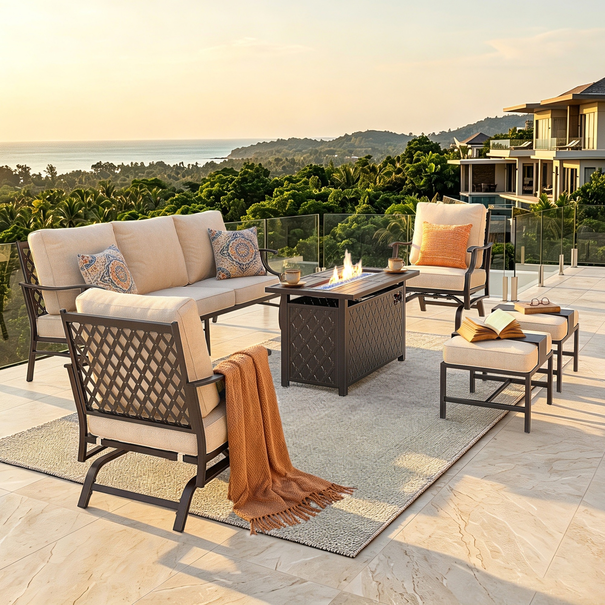 MAISON ARTS Outdoor Sofa Set 4/6 Pieces Patio Conversation Set with 45'' Gas Fire Pit Table
