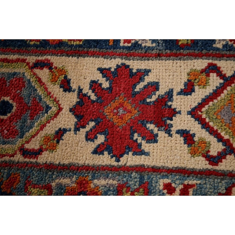 Gray Geometric Kazak Oriental Rug Living Room Handmade Wool Carpet - 4'9" x 6'9"