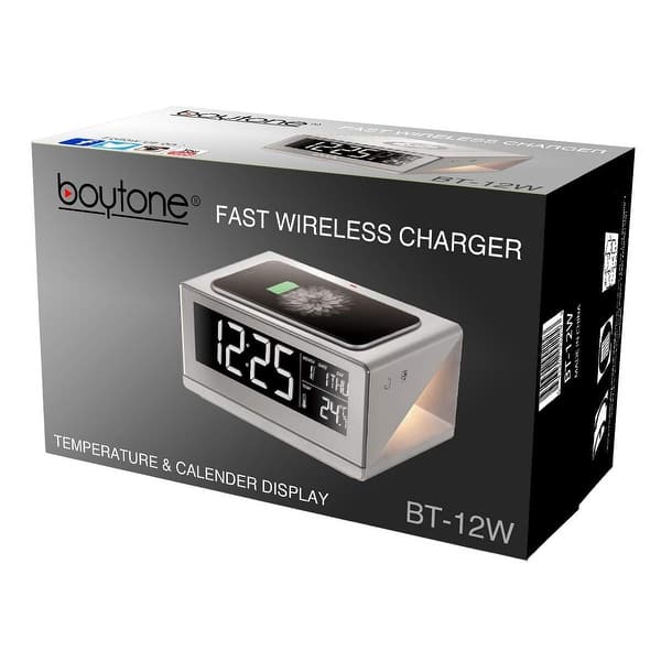 Shop Boytone Bt 12w Fast Wireless Charging Digital Alarm Clock With Temperature Calendar Display Bed Light Touch Dimmer Snooze Overstock 24030465