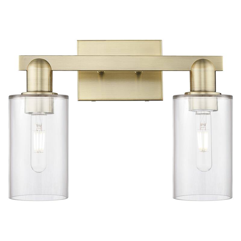 Innovations Lighting 716-2W-11-15 Clymer Vanity Clymer 2 Light 15" - Antique Brass / Clear