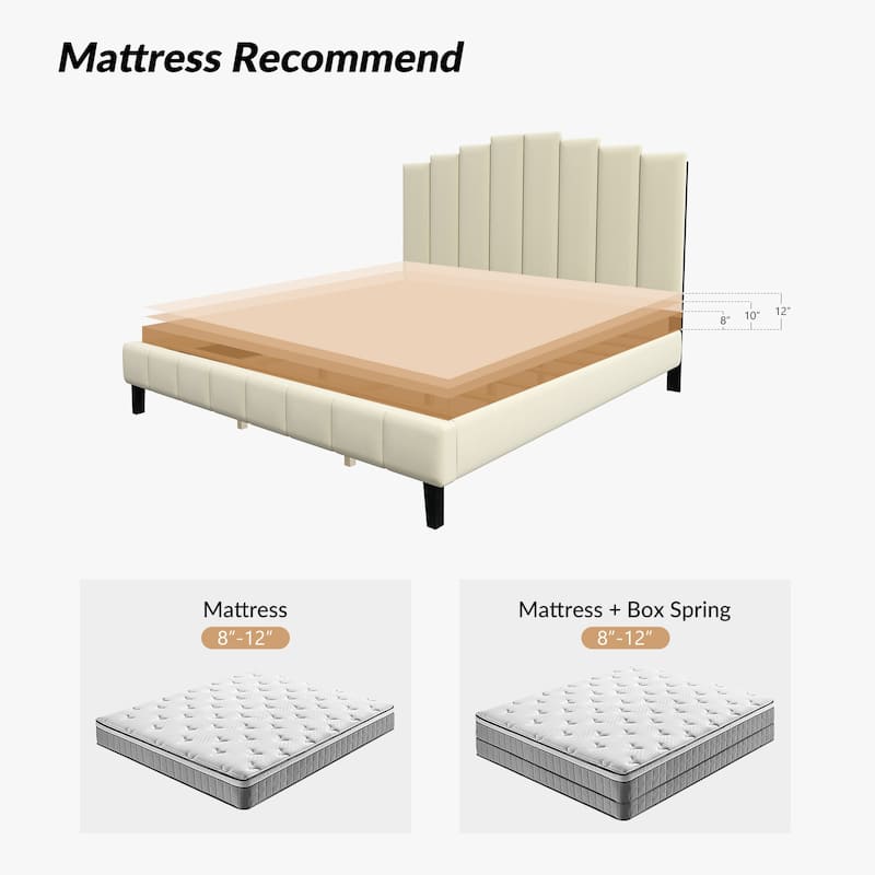 Tufted Upholstered Platform Bed with Sturdy Center Legs and Elegant Headboard for Bedroom by HULALA HOME