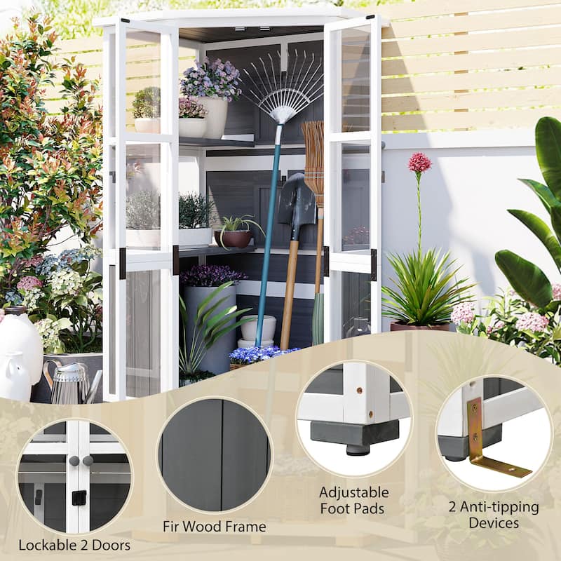 Garden Shed Storage Shed with Lockable Door and Adjustable Shelves, Weatherproof Asphalt Roof, Adjustable Foot Pads
