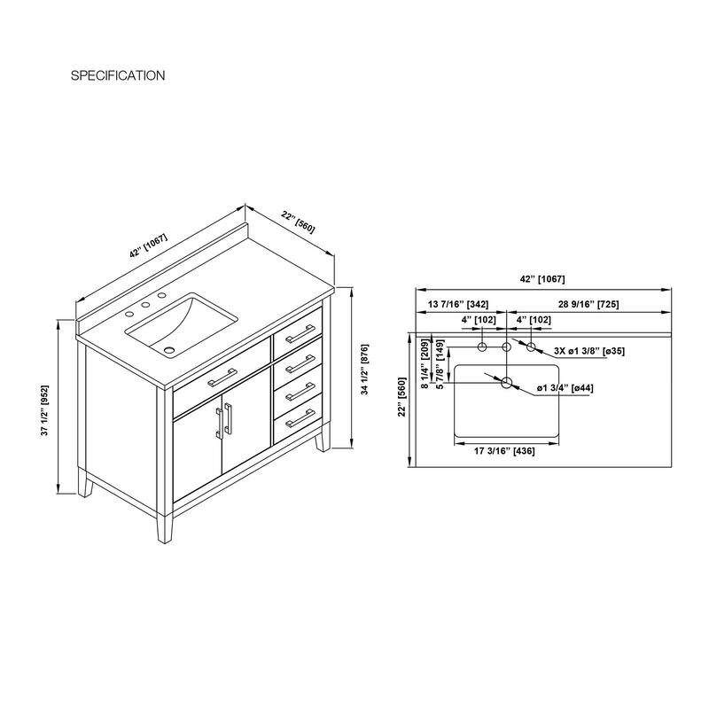 Diya Undermount Single Sink Bathroom Vanity with White Engineered Marble Top