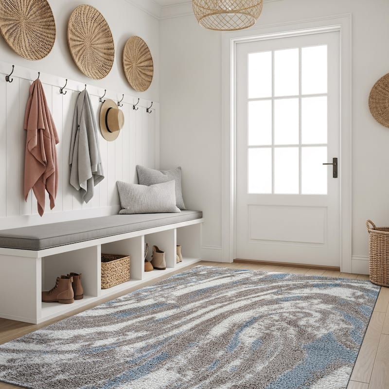 Marble Swirl Shag Rug - Blue - Medium Pile - Great for Living Room, Bedroom, or Entryway - 4' x 6'