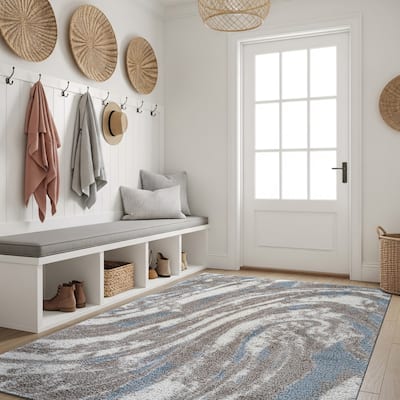 Marble Swirl Shag Rug - Blue - Medium Pile - Great for Living Room, Bedroom, or Entryway
