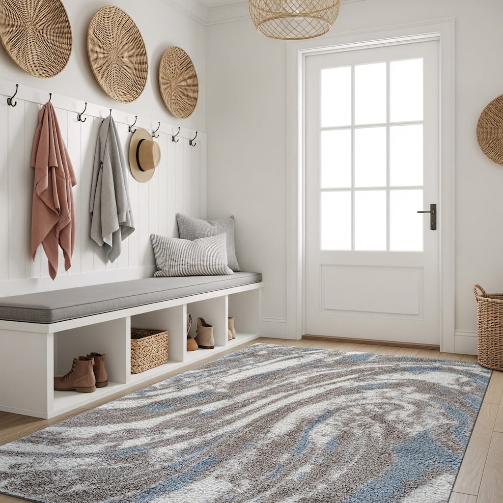 Marble Swirl Shag Rug - Blue - Medium Pile - Great for Living Room, Bedroom, or Entryway