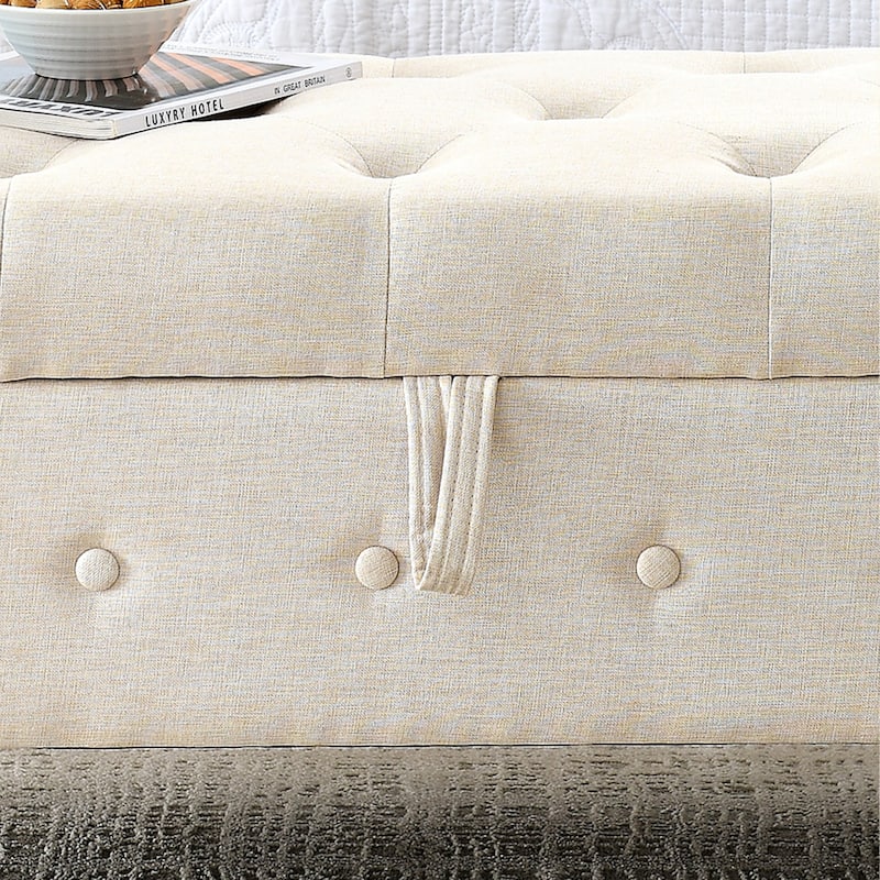 62" Bedroom Tufted Button Storage Bench, Modern Fabric Upholstered Ottoman,Window Bench,Rolled Arm Design for Bedroom