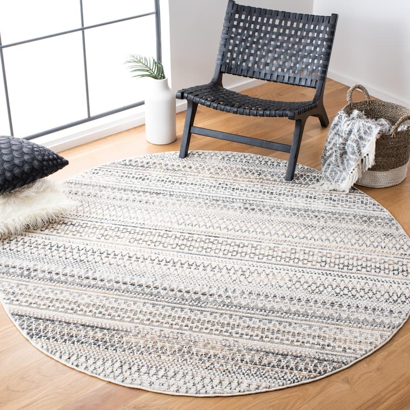 SAFAVIEH Sedona Estie Modern Boho Fringe Rug - 4' Round - Ivory/Grey
