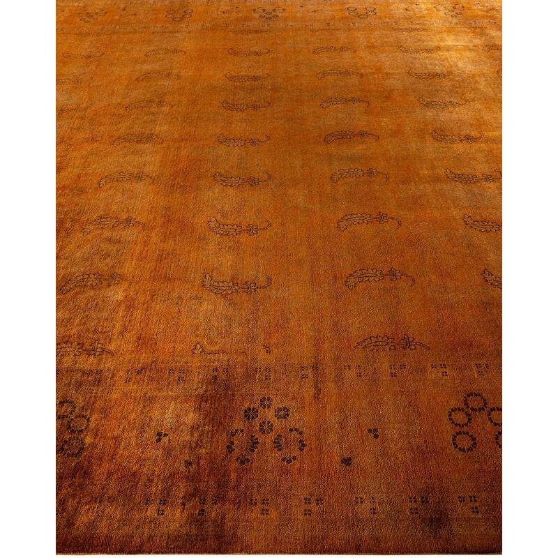 Overton Hand Knotted Wool Vintage Inspired Modern Contemporary Overdyed Yellow Area Rug - 8' 10" x 11' 10"