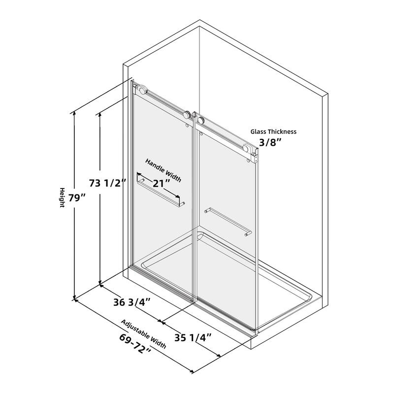 60"/72" W x 79" H Double Sliding Frameless Shower Door