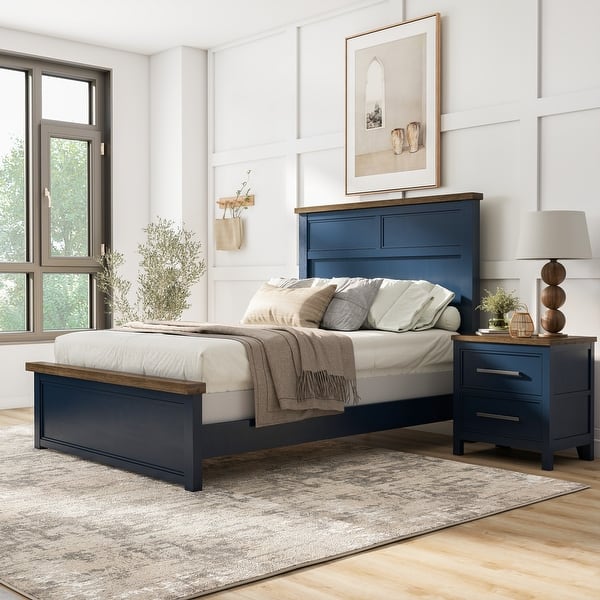 slide 2 of 17, Furniture of America Althea Modern Farmhouse 2-Piece Wood Kids Panel Bed and Nightstand Set Blue - Full