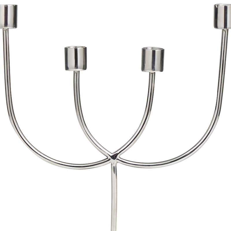 Silver Stainless Steel Metal Overlapping U-Shaped Candelabra with Round Elevated Base
