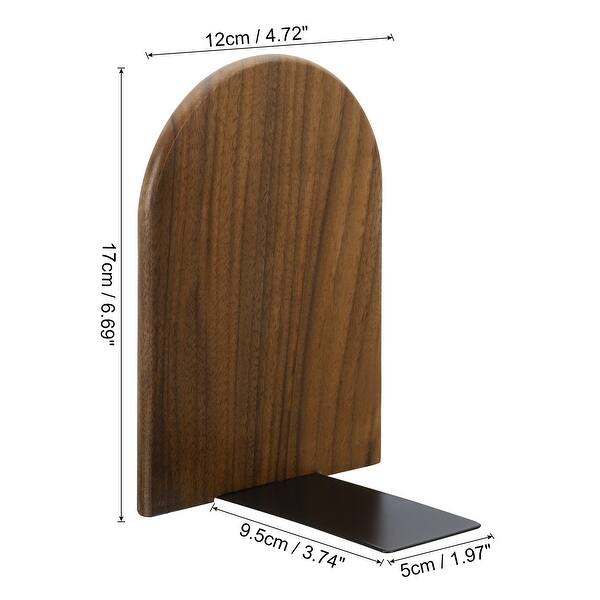 Wood Bookend with Metal Base, 2 Pcs Round Head Book Ends, Walnut Wood