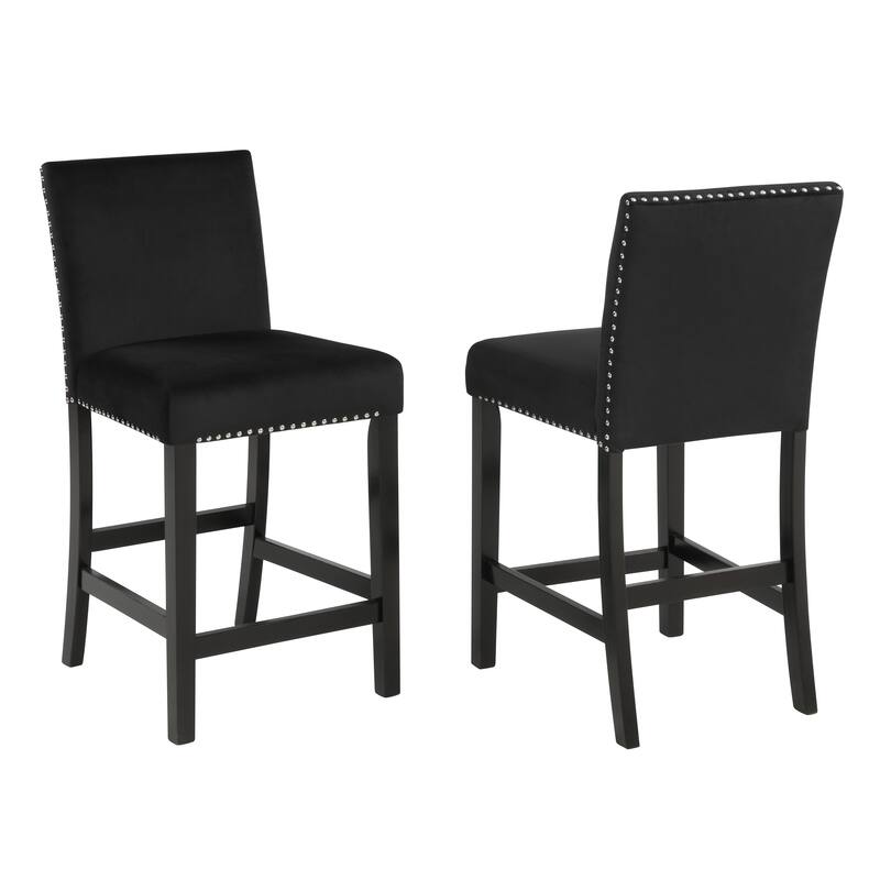 Roundhill Furniture Cobre Contemporary Velvet Counter Stool with Nailhead Trim, Set of 2