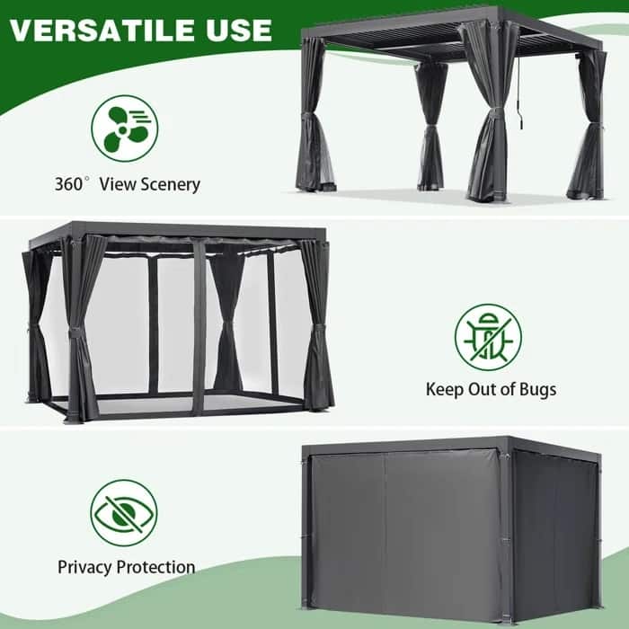 EROMMY Outdoor Louvered Pergola Gazebo with Adjustable Aluminum Rainproof Roof