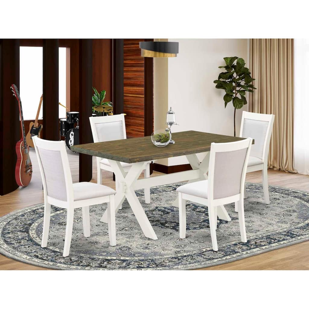 HomeStock 5-Piece Wire Brushed Linen White Finish Solid Wood Top Dining table with 4-Chairs