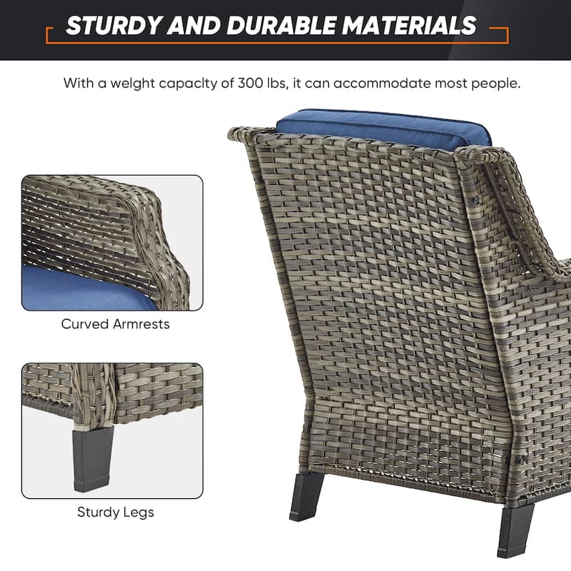Outdoor Patio Chairs with Ottomans and Table - Grey