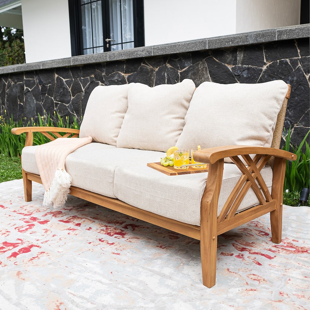 Cambridge Casual Carmel Teak Outdoor Sofa with Cushion