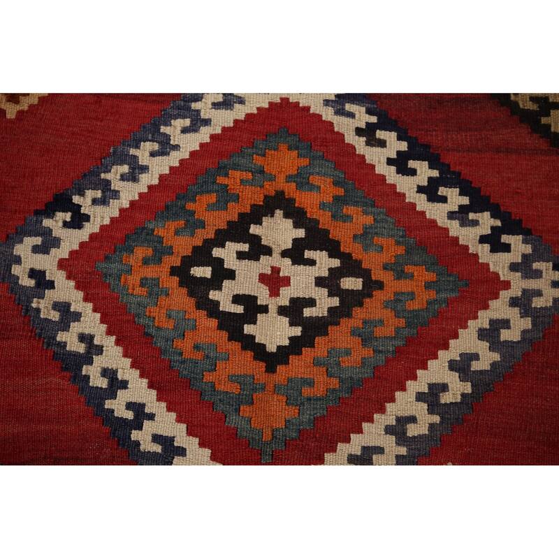 Kilim Qashqai Persian Vintage Rug Hand-Woven Red Wool Carpet - 5'4"x 8'3"
