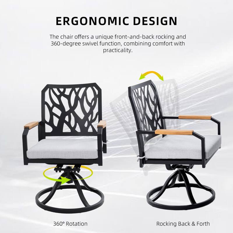 7-Piece Outdoor Patio Aluminum Dining Set with 59" Rectangular Table, 6 Swivel Rocker Chairs, and Umbrella Hole