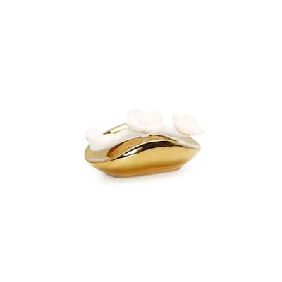 English Pears and Freesia Scented Gold Diffuser With Three White Flowers