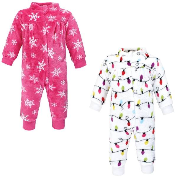slide 1 of 1, Hudson Baby Infant Girl Plush Jumpsuits, Pink Christmas Lights 0-3 Months - Pink Christmas Lights