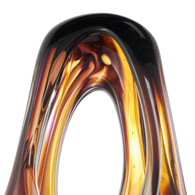 Yellow Glass Cutout Abstract Decorative Sculpture with Pink and Amber Accents
