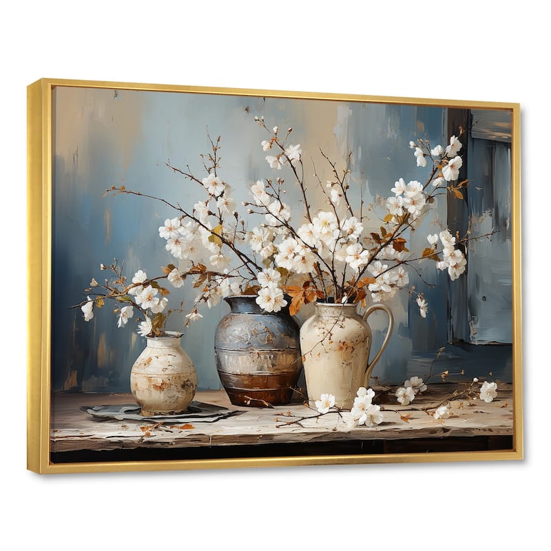 Designart "Pottery And Flowers Still Life I" Landscape Trees Framed Canvas Art Print