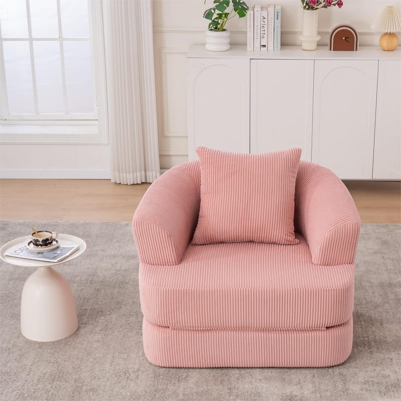 Single Club Arm Chairs Corduroy Recliner Foldable Chaise Lounges Floor Accent Chairs with Pillow for Living Room Lounge Chairs