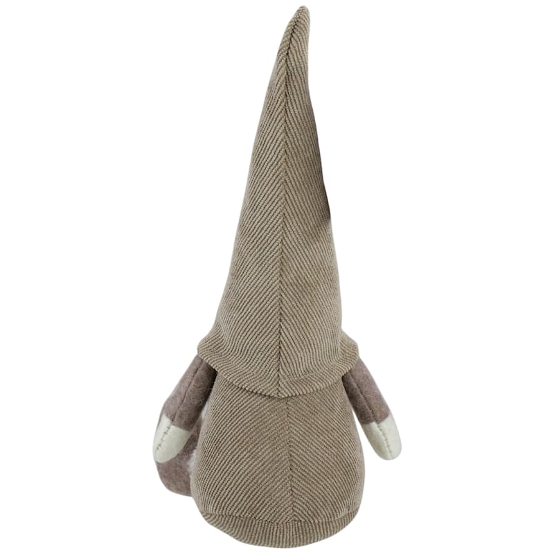 Plush Sitting Gnome with Corduroy Hat Christmas Figure - 10" - Brown and White