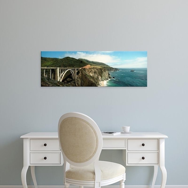 Easy Art Prints Panoramic Image 'Bridge, hills at coast, Bixby Bridge, Highway 101, Big Sur, California' Canvas Art