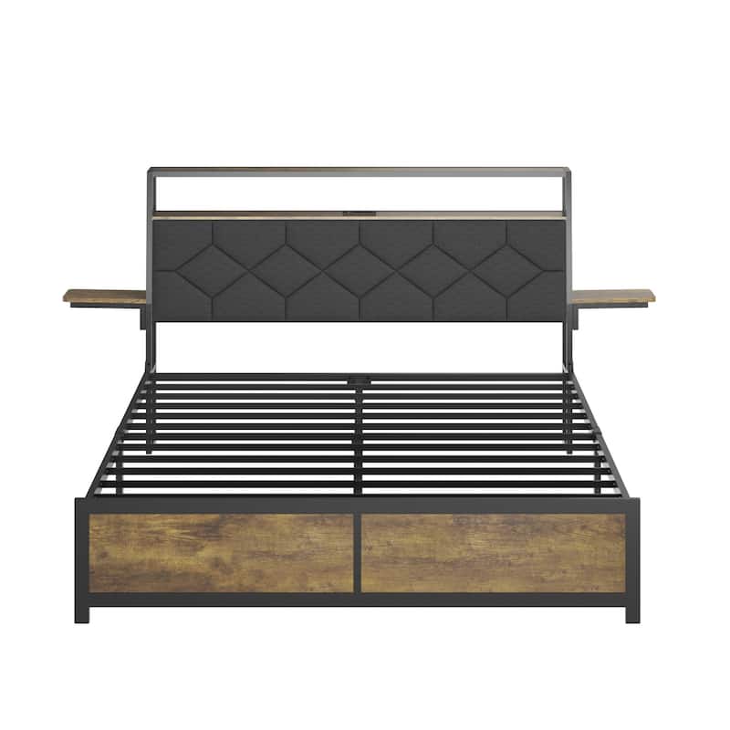 Modern Queen Size Platform Bed with RGB Lights and USB Port