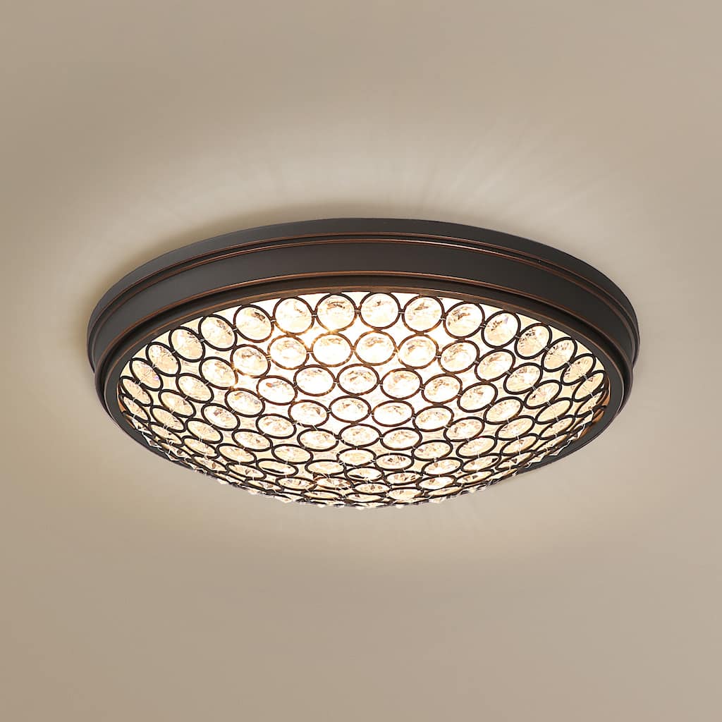 13'' Modern LED Ceiling Light with K9 Crystal Glass Shade - 13"L × 13"D × 3.54"H